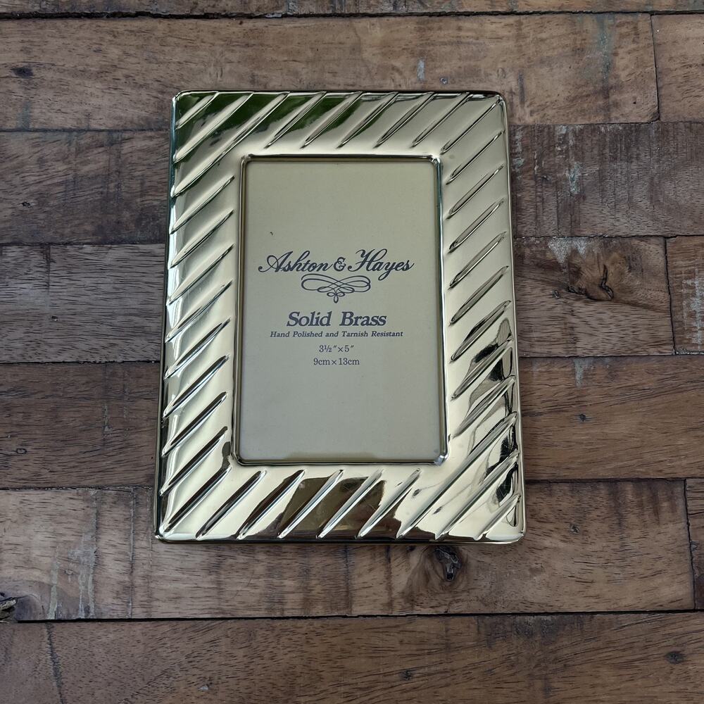 Ashton & Hayes Solid Brass Picture Frame 5" x 3.5" Hand Polished Diagonal Ribbed